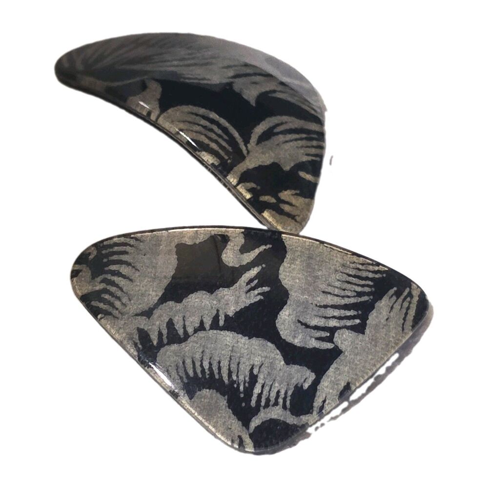 Vintage 1980s Statement Earrings, Mid-Century Style Fan Post Earrings Black
